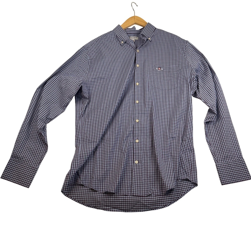 Peter Millar Summer Comfort Gingham Button Down Shirt Purple Blue Mens Large